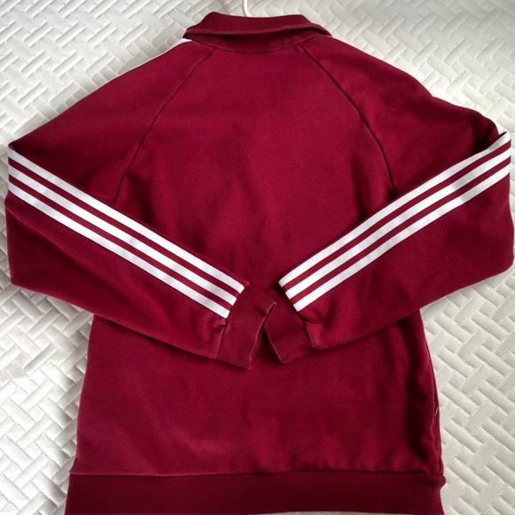 Adidas 3 Stripe Burgundy Quarter-zip Sweatshirt - Picture 4 of 4